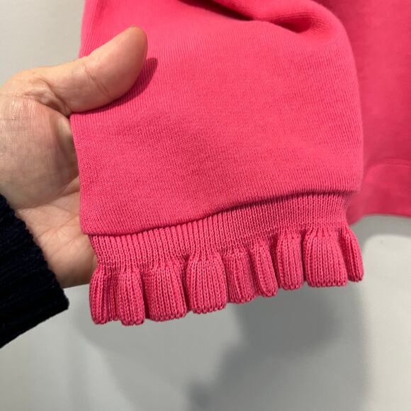 Talbots Pink Ruffle Neck Sweatshirt L 100% Cotton Button Detail Preppy Cozy Chic - Picture 4 of 9